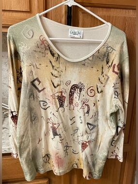 Cactus Mixed Neutral & Sage Tribal-Print Long Sleeve Tee
